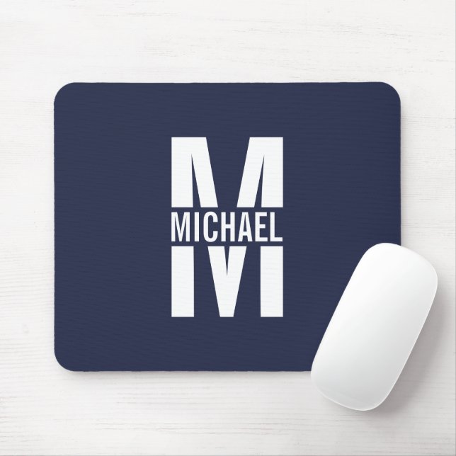 Navy Blue Personalized Monogram and Name Mouse Pad (With Mouse)