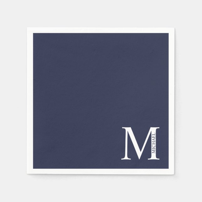 Navy Blue Personalized Monogram and Name Napkins (Front)