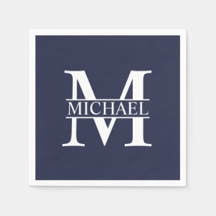 Navy Blue Personalized Monogram and Name Napkins