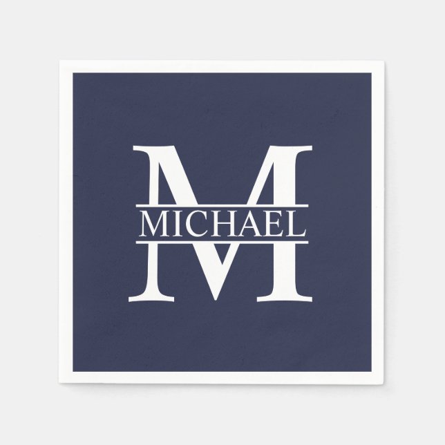 Navy Blue Personalized Monogram and Name Napkins (Front)