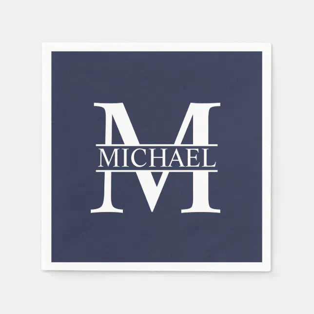Navy Blue Personalized Monogram and Name Napkins | Zazzle