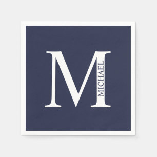 Navy Blue Personalized Monogram and Name Napkins