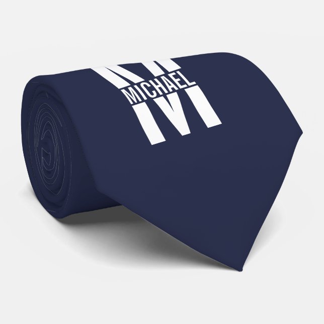 Navy Blue Personalized Monogram and Name Neck Tie (Rolled)