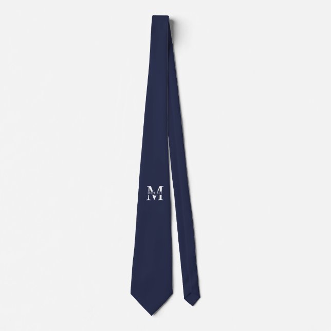 Navy Blue Personalized Monogram and Name Neck Tie (Front)