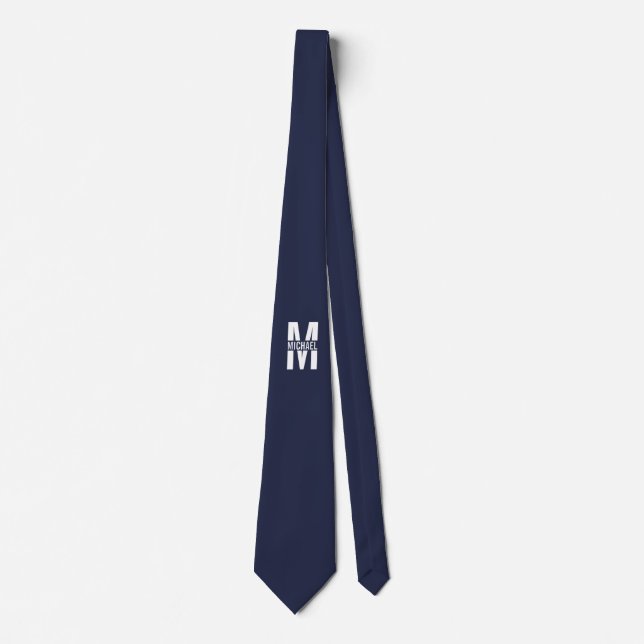Navy Blue Personalized Monogram and Name Neck Tie (Front)