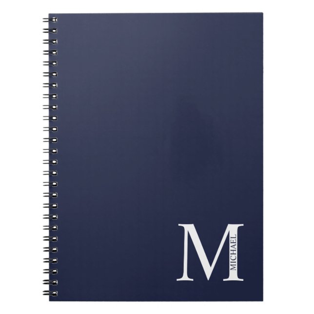 Navy Blue Personalized Monogram and Name  Notebook (Front)