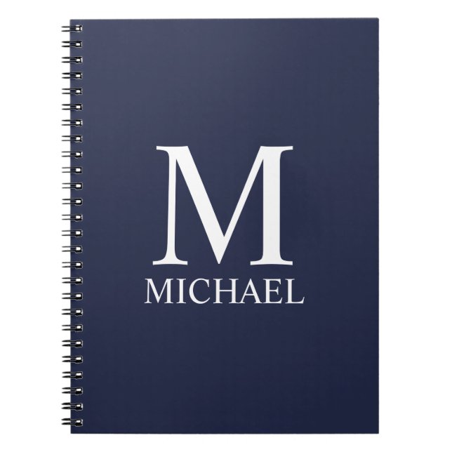 Navy Blue Personalized Monogram and Name Notebook (Front)