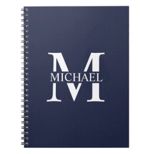 Navy Blue Personalized Monogram and Name Notebook