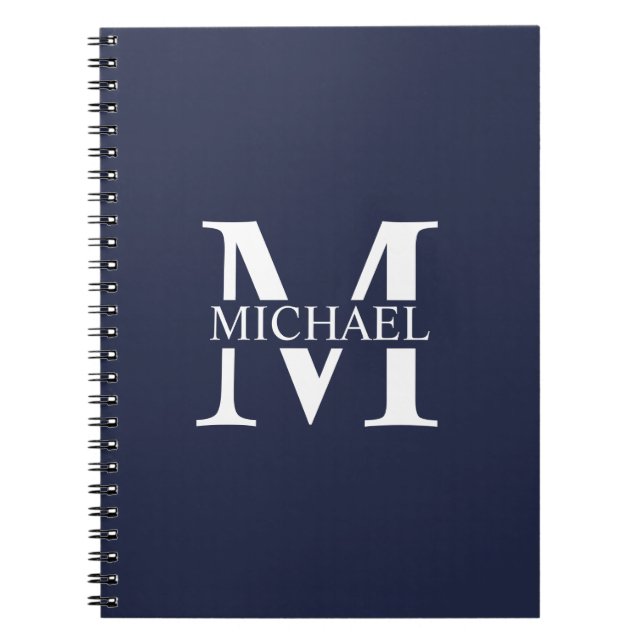 Navy Blue Personalized Monogram and Name Notebook (Front)