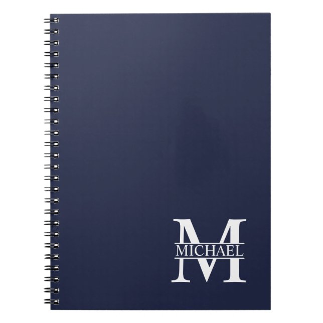 Navy Blue Personalized Monogram and Name Notebook (Front)