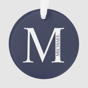 Navy Blue Personalized Monogram and Name Ornament