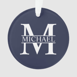 Navy Blue Personalized Monogram and Name Ornament