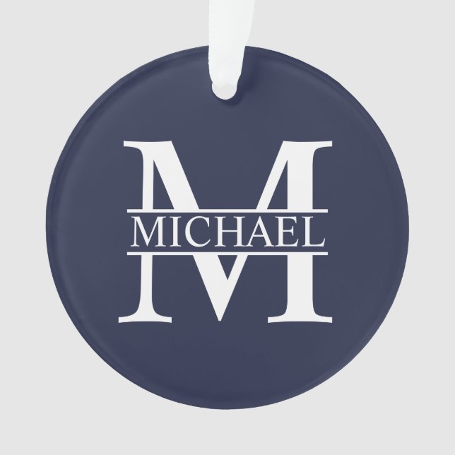 Navy Blue Personalized Monogram and Name Ornament (Front)