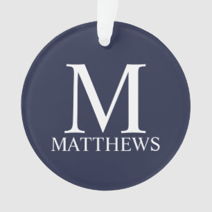 Navy Blue  Personalized Monogram and Name Ornament