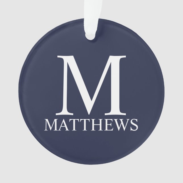 Navy Blue  Personalized Monogram and Name Ornament (Front)