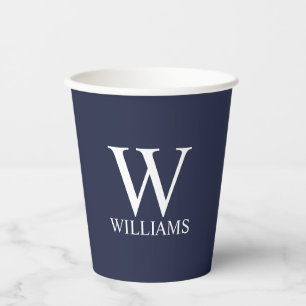 Navy Blue Personalized Monogram and Name Paper Cups
