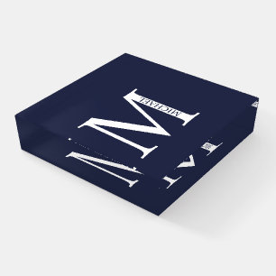 Navy Blue Personalized Monogram and Name Paperweight