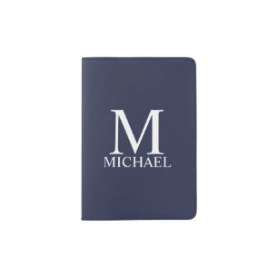 Navy Blue Personalized Monogram and Name Passport Holder
