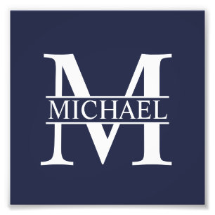 Navy Blue Personalized Monogram and Name Photo Print