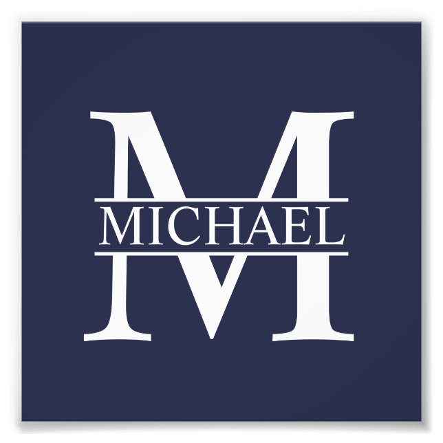 Navy Blue Personalized Monogram and Name Photo Print (Front)