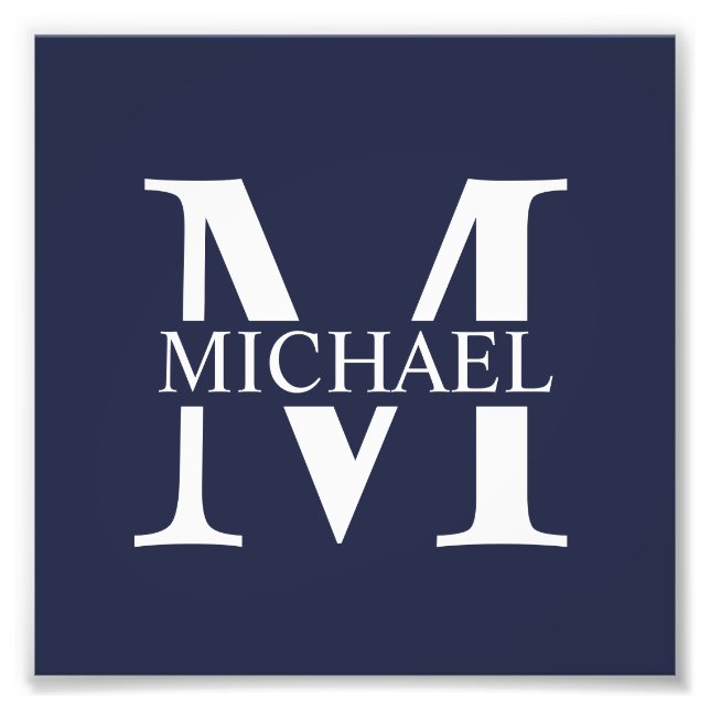 Navy Blue Personalized Monogram and Name Photo Print (Front)