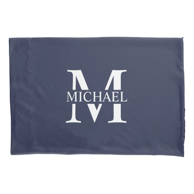 Navy Blue Personalized Monogram and Name Pillow Case (Front)