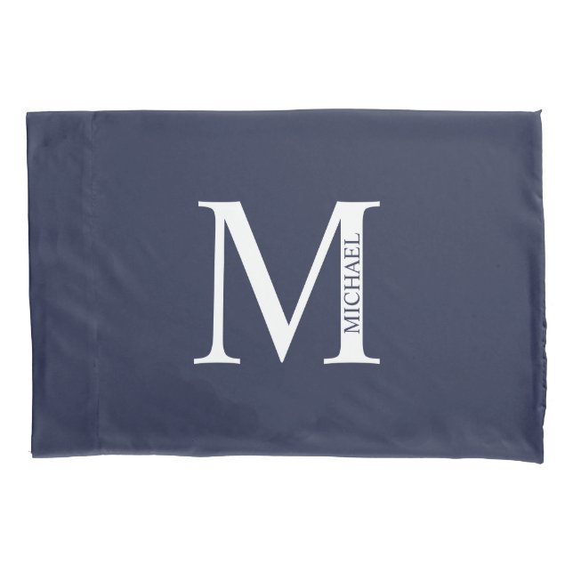 Navy Blue Personalized Monogram and Name Pillow Case (Front)