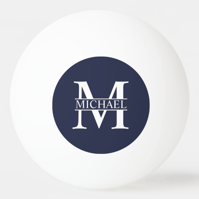 Navy Blue Personalized Monogram and Name Ping Pong Ball (Front)