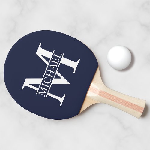 Navy Blue Personalized Monogram and Name Ping Pong Paddle