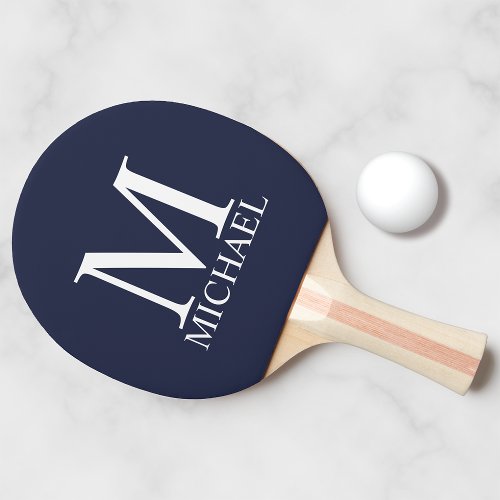 Navy Blue Personalized Monogram and Name Ping Pong Paddle