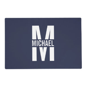 Navy Blue Personalized Monogram and Name Placemat