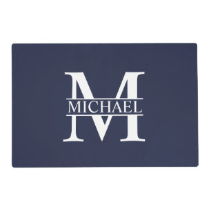 Navy Blue Personalized Monogram and Name Placemat