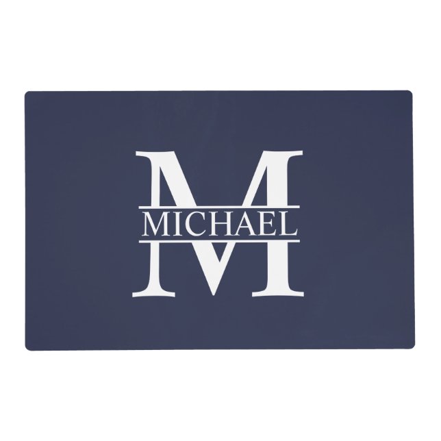 Navy Blue Personalized Monogram and Name Placemat (Front)