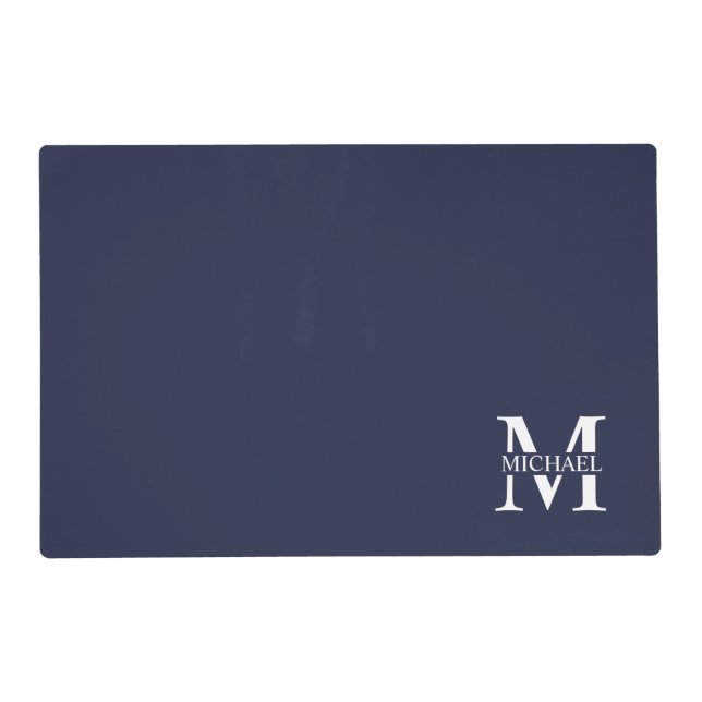 Navy Blue Personalized Monogram and Name Placemat (Front)