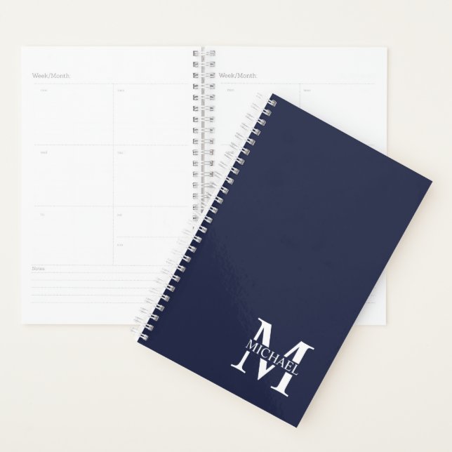 Navy Blue Personalized Monogram and Name Planner (Display)