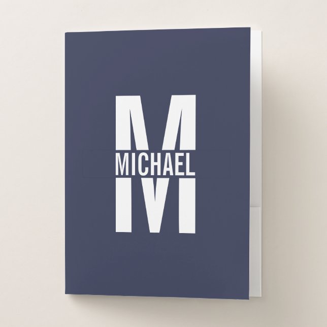 Navy Blue Personalized Monogram and Name Pocket Folder (Front)