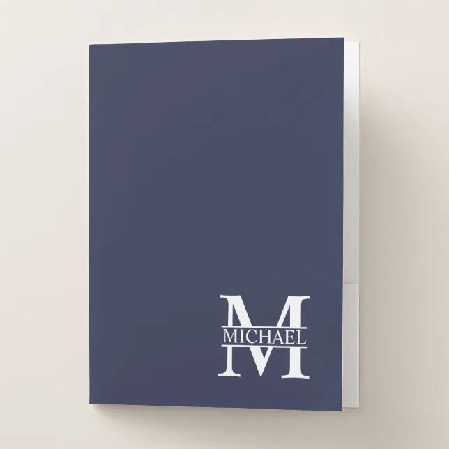 Navy Blue Personalized Monogram and Name Pocket Folder | Zazzle