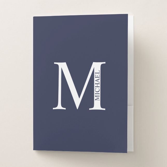 Navy Blue Personalized Monogram and Name Pocket Folder (Front)
