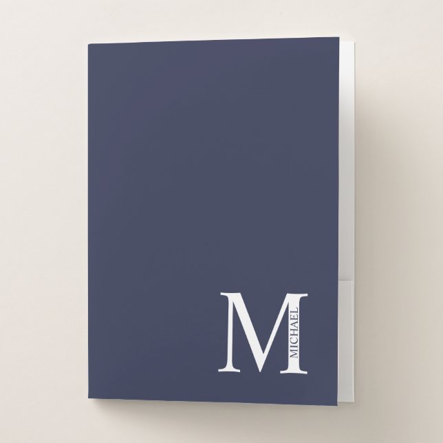 Navy Blue Personalized Monogram and Name Pocket Folder (Front)
