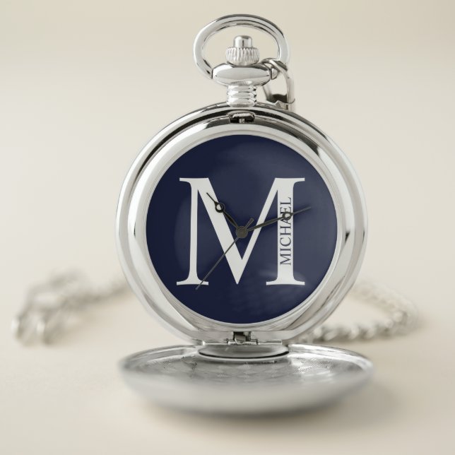 Navy Blue Personalized Monogram and Name Pocket Watch (Inside)