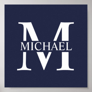 Navy Blue Personalized Monogram and Name Poster