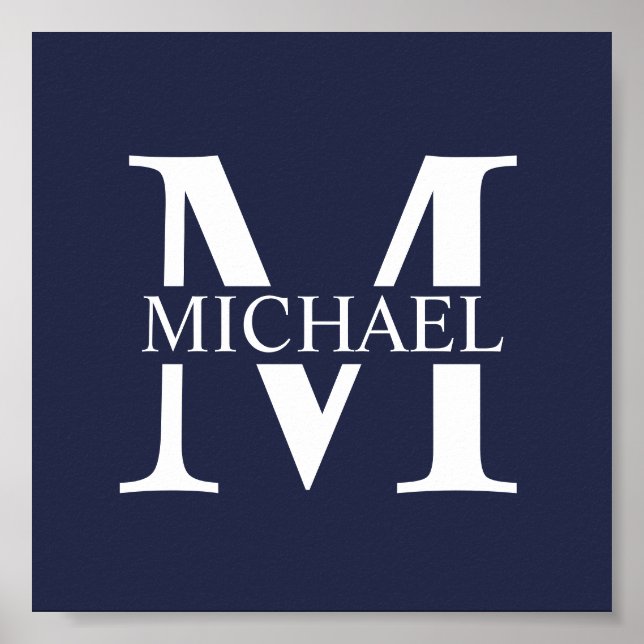 Navy Blue Personalized Monogram and Name Poster (Front)