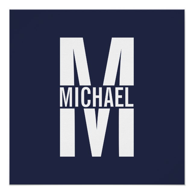 Navy Blue Personalized Monogram and Name Poster (Front)