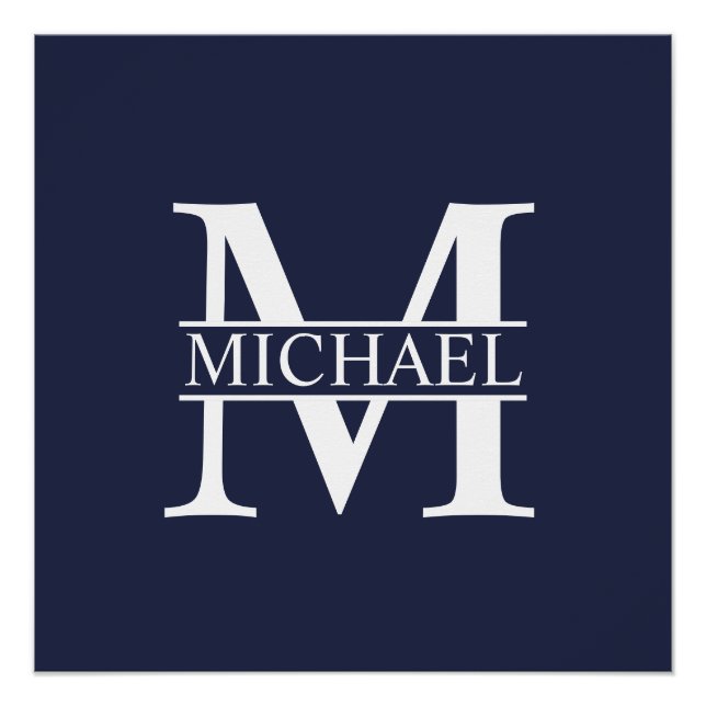 Navy Blue Personalized Monogram and Name Poster (Front)
