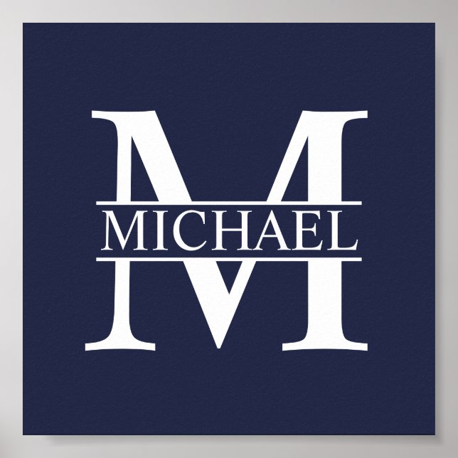 Navy Blue Personalized Monogram and Name Poster (Front)