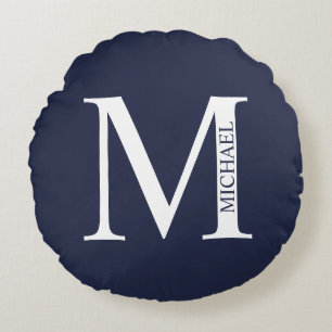 Navy Blue Personalized Monogram and Name Round Pillow
