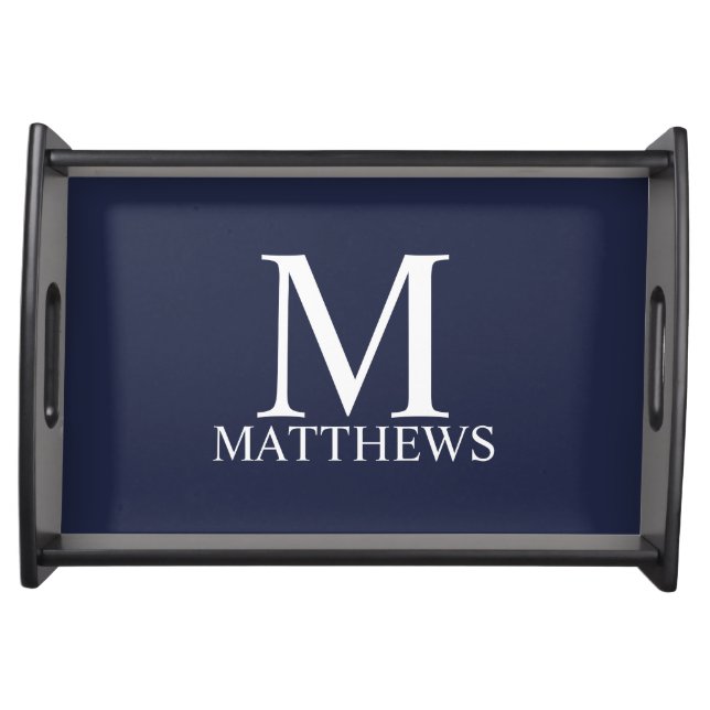 Navy Blue Personalized Monogram and Name Serving Tray (Front)