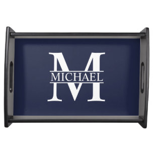 Navy Blue Personalized Monogram and Name Serving Tray