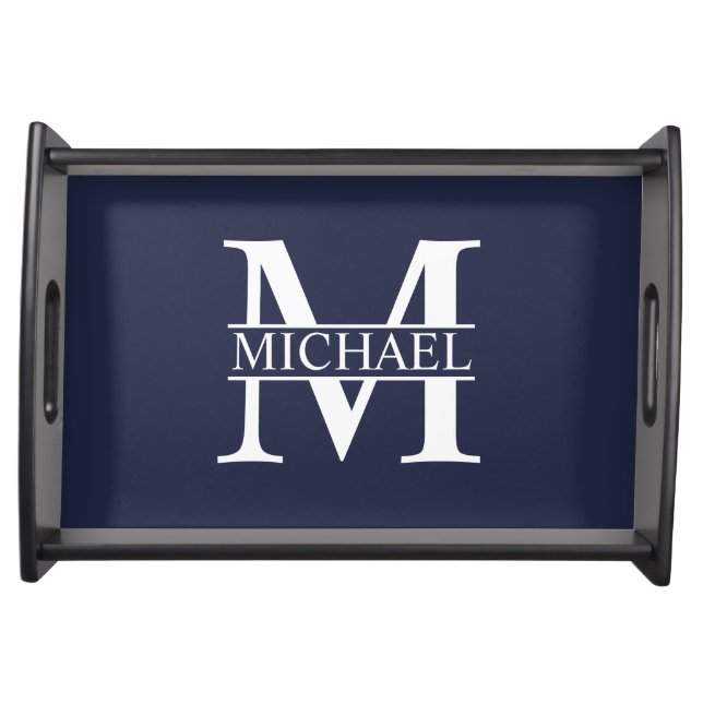 Navy Blue Personalized Monogram and Name Serving Tray (Front)