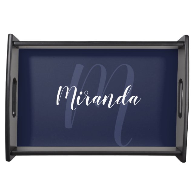 Navy Blue Personalized Monogram and Name Serving Tray (Front)